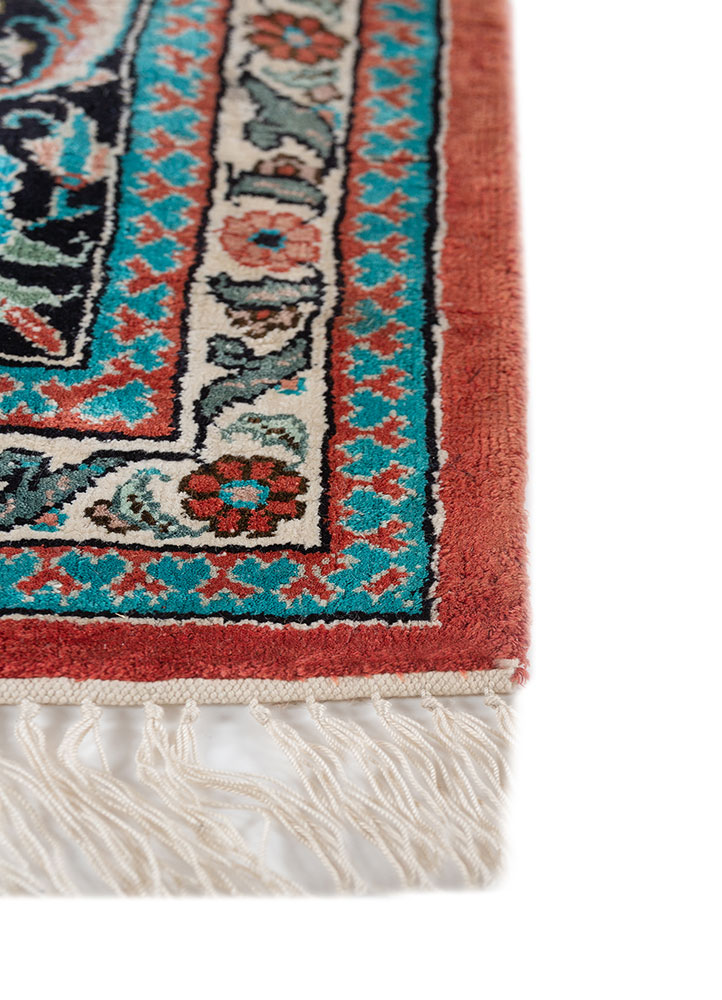 gulmarg blue silk hand knotted Rug - Corner