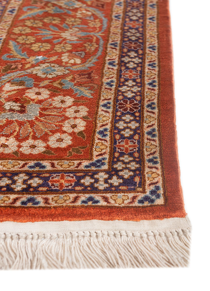 gulmarg red and orange silk hand knotted Rug - Corner