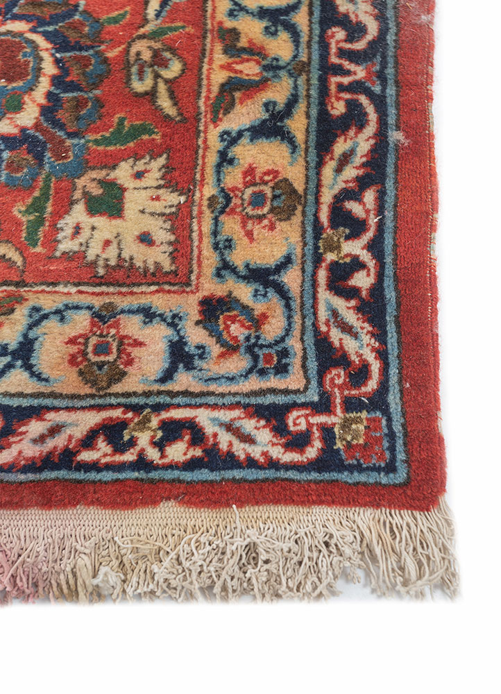 aalam red and orange wool hand knotted Rug - Corner