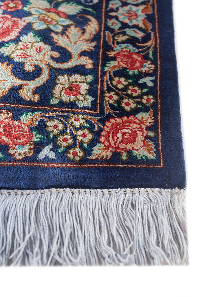 gulmarg blue silk hand knotted Rug - Corner