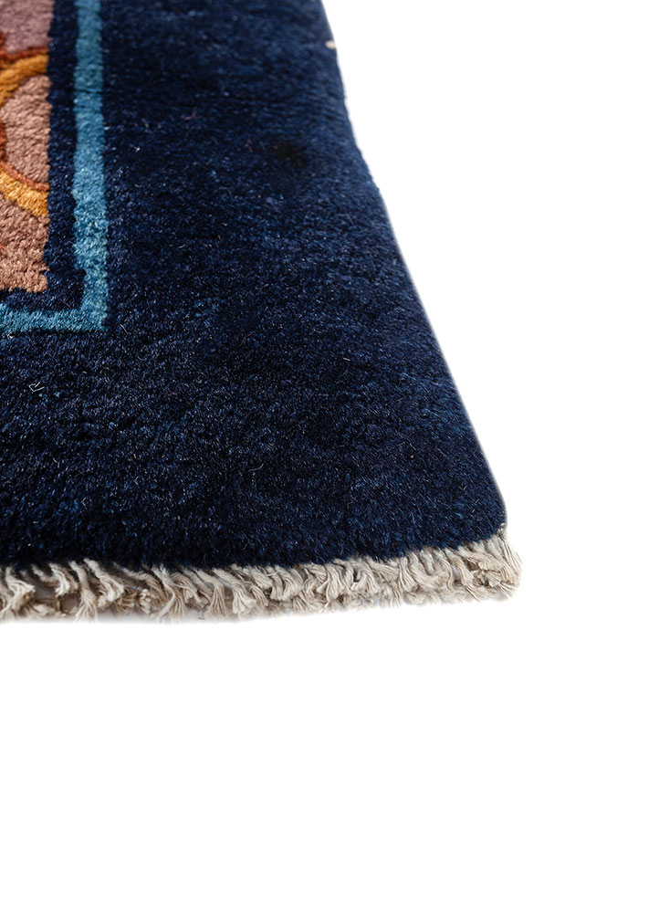 aalam blue wool hand knotted Rug - Corner