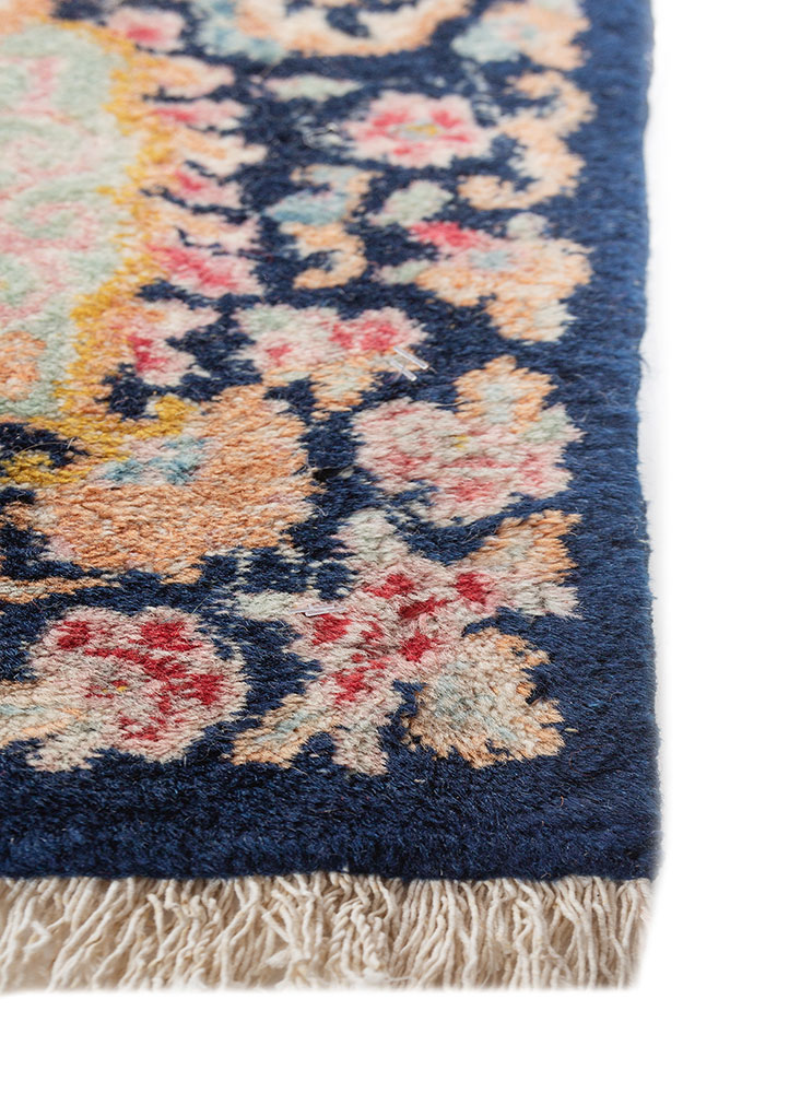 aalam blue wool hand knotted Rug - Corner
