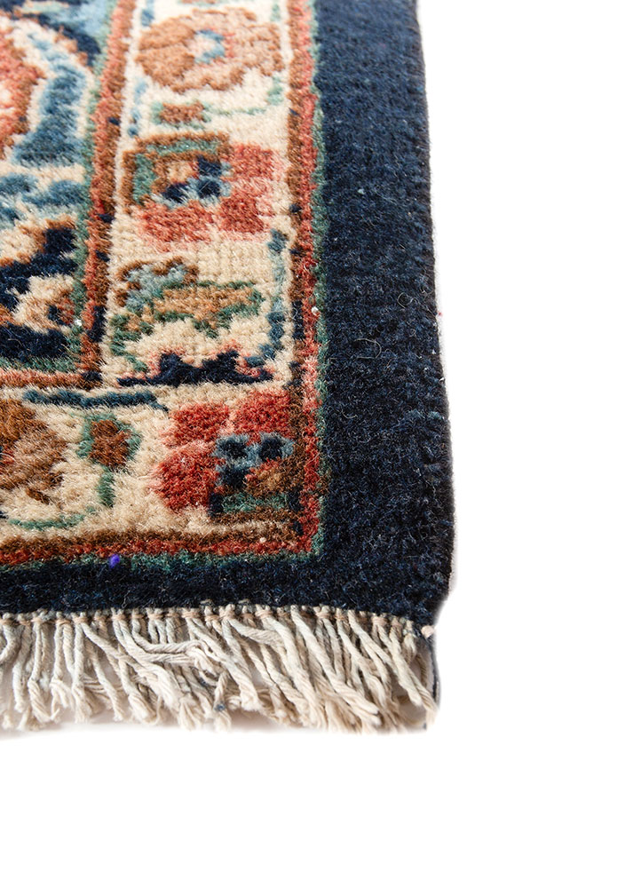 aalam blue wool hand knotted Rug - Corner
