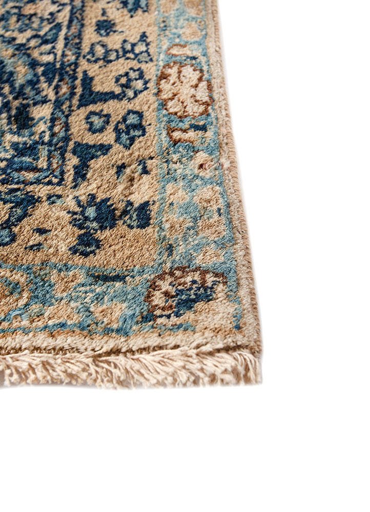 aalam blue wool hand knotted Rug - Corner
