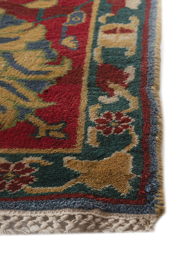 aalam red and orange wool hand knotted Rug - Corner