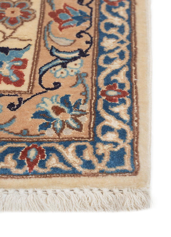 aalam beige and brown wool and silk hand knotted Rug - Corner