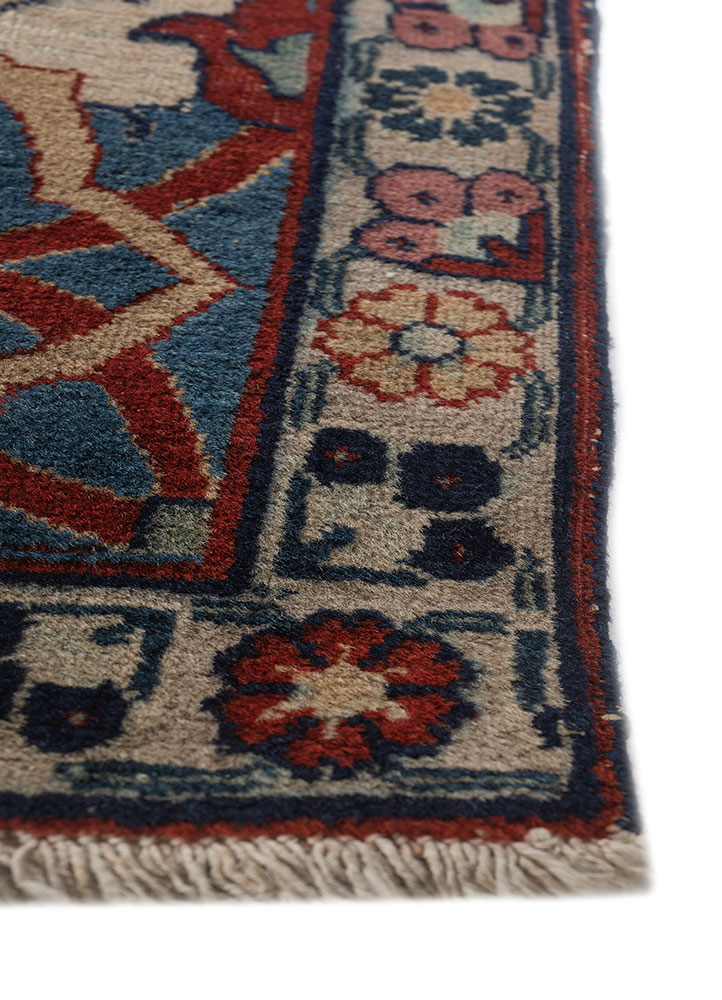 aalam blue wool hand knotted Rug - Corner