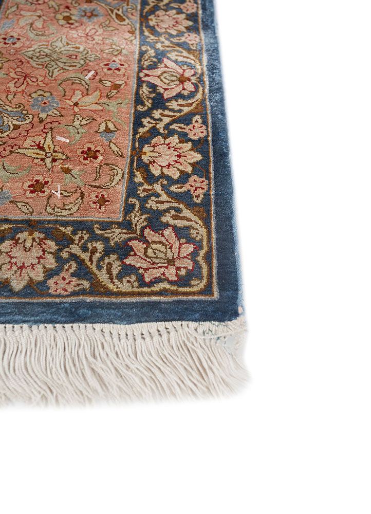 gulmarg blue silk hand knotted Rug - Corner