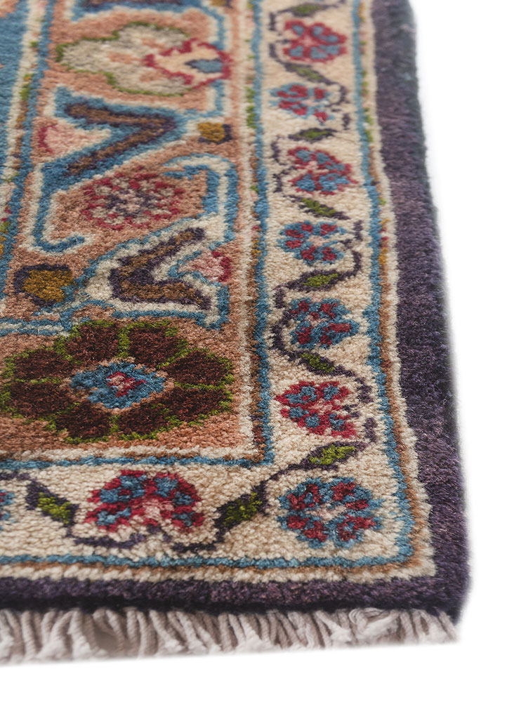 aalam blue wool hand knotted Rug - Corner
