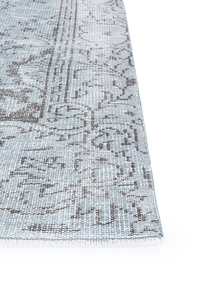 vintage grey and black wool hand knotted Rug - Corner