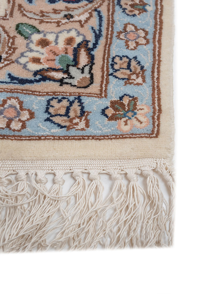 aalam ivory wool and silk hand knotted Rug - Corner