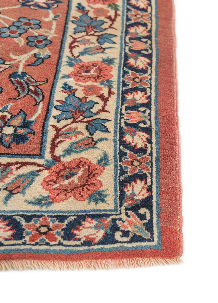 aalam red and orange wool hand knotted Rug - Corner