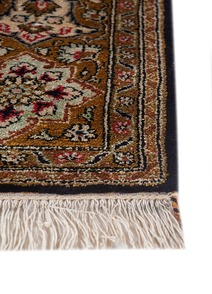 gulmarg blue silk hand knotted Rug - Corner