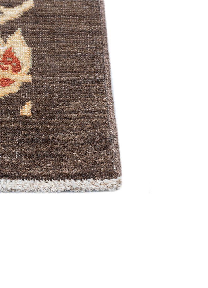 aalam beige and brown wool hand knotted Rug - Corner