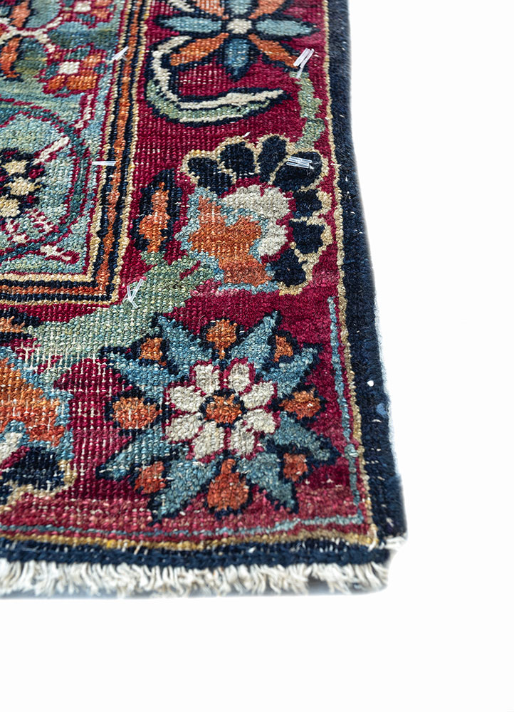 aalam blue wool hand knotted Rug - Corner