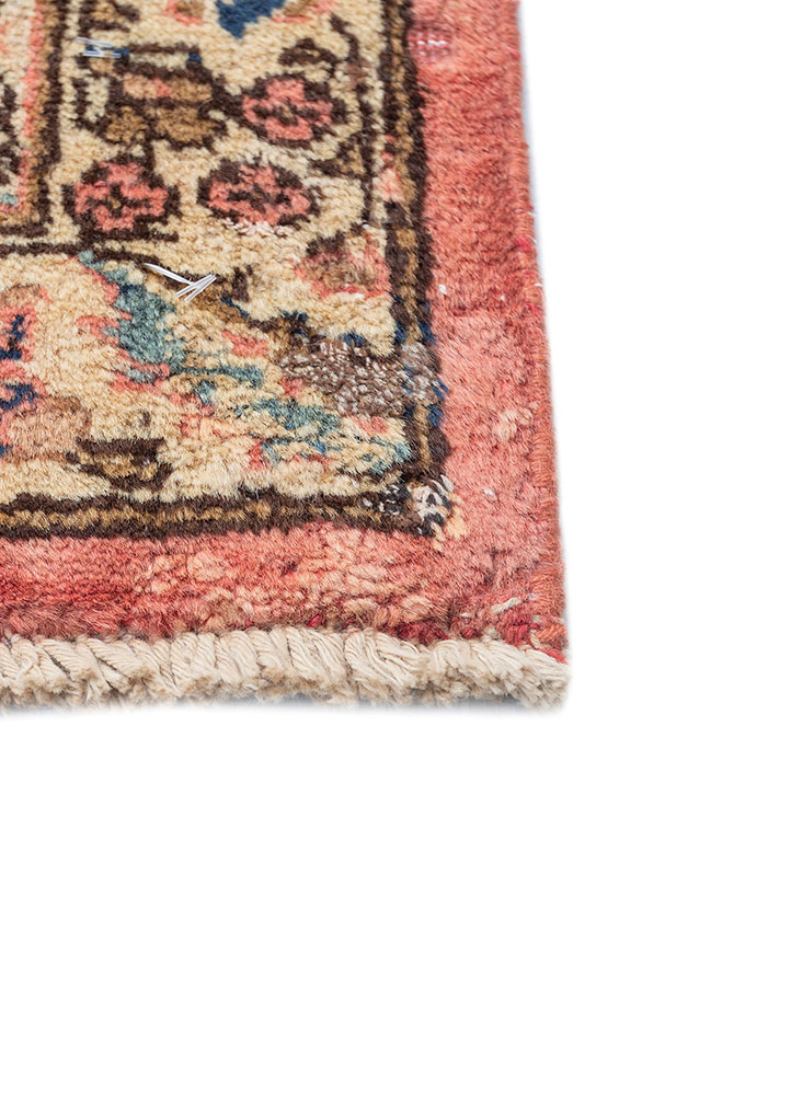 aalam red and orange wool hand knotted Rug - Corner