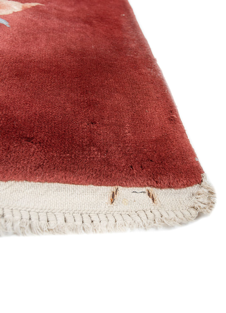 pechino red and orange wool hand knotted Rug - Corner