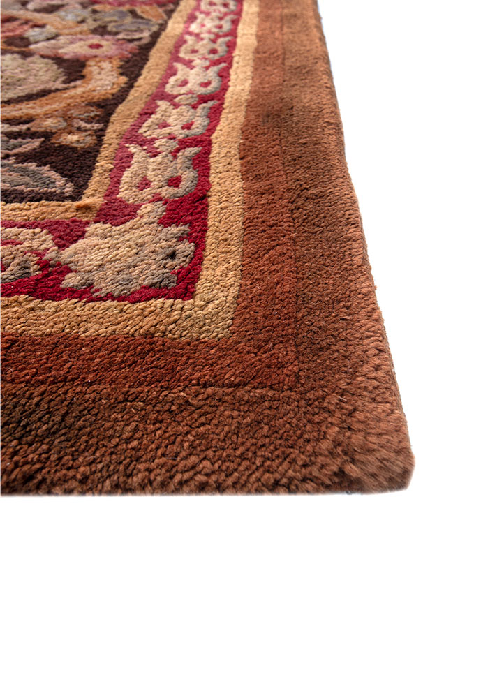 aalam beige and brown wool hand knotted Rug - Corner