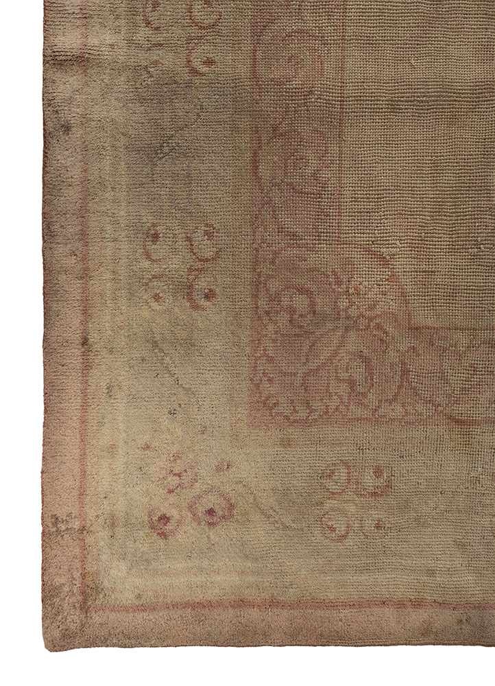aalam beige and brown wool hand knotted Rug - Corner