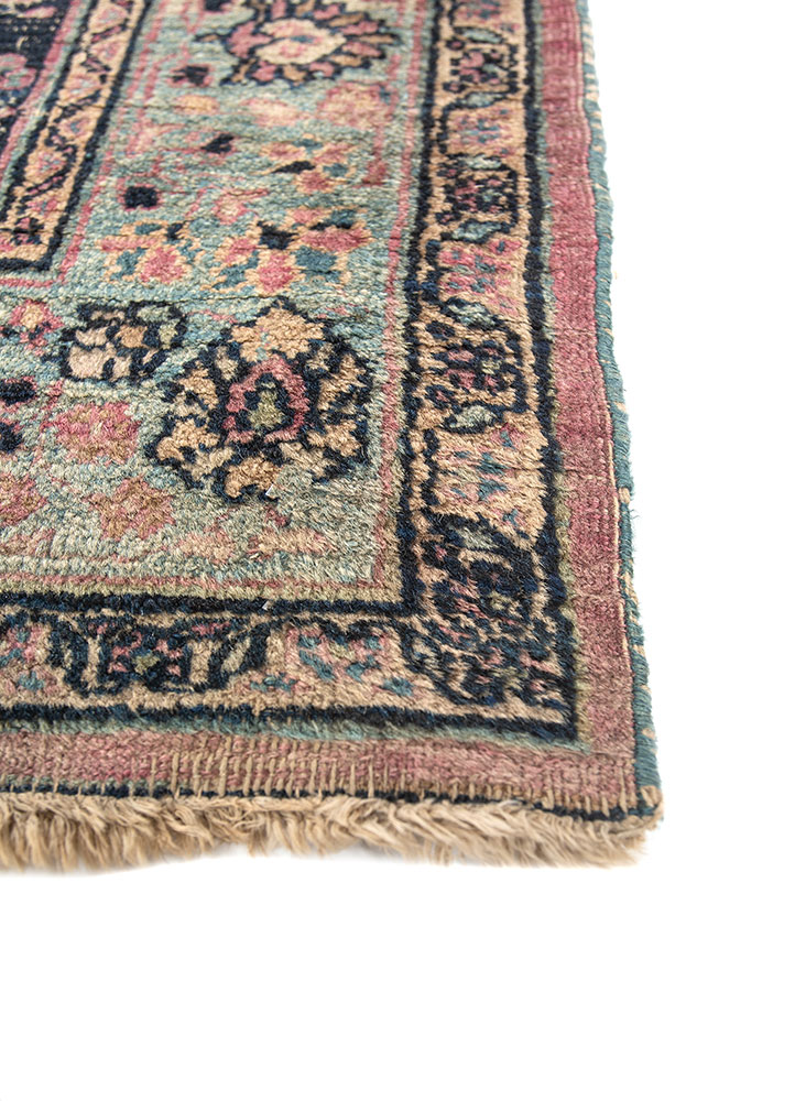 aalam blue wool hand knotted Rug - Corner