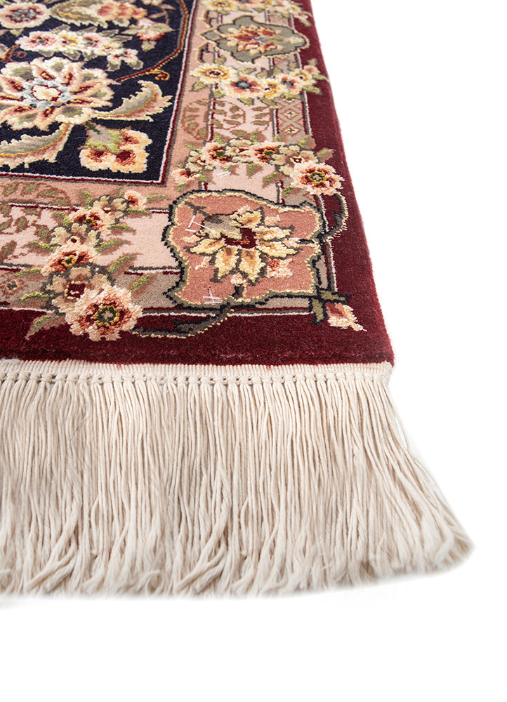 aalam red and orange wool and silk hand knotted Rug - Corner