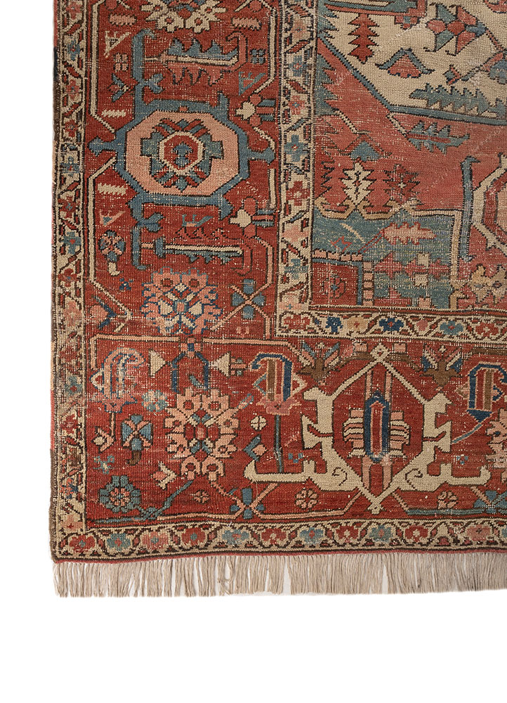 aalam red and orange wool hand knotted Rug - Corner