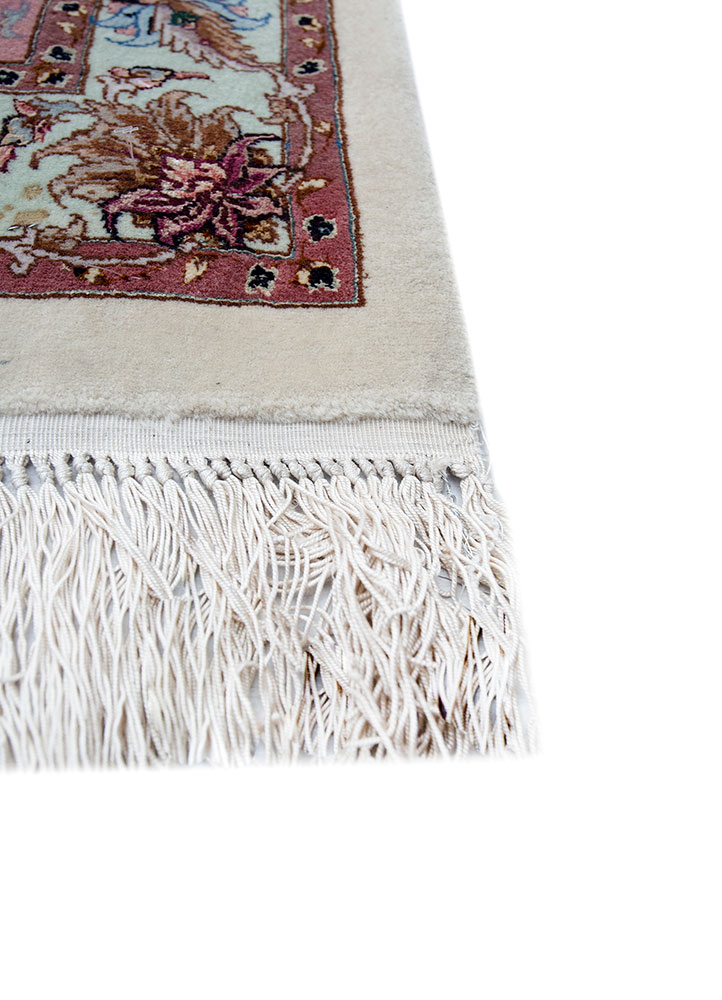 aalam pink and purple wool and silk hand knotted Rug - Corner