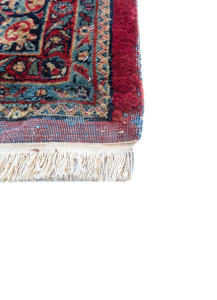 aalam red and orange wool hand knotted Rug - Corner