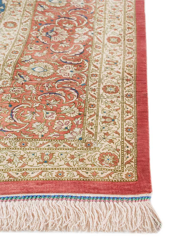 gulmarg red and orange silk hand knotted Rug - Corner
