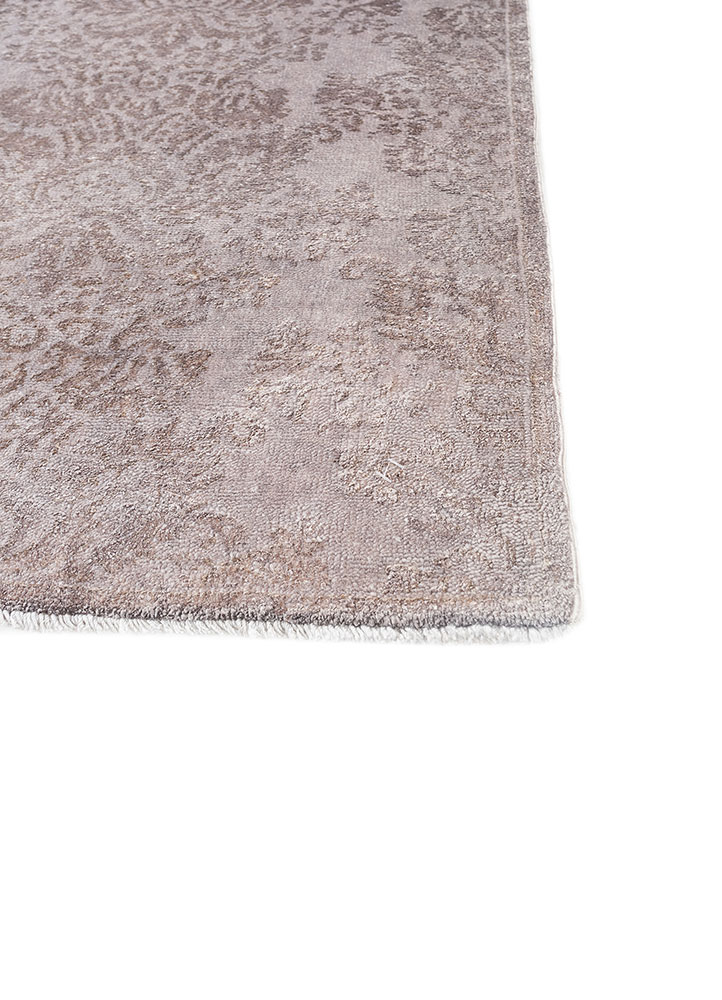 aalam beige and brown wool and silk hand knotted Rug - Corner