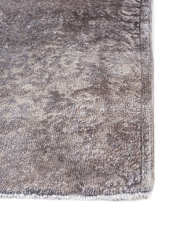 azalea grey and black wool and silk hand knotted Rug - Corner