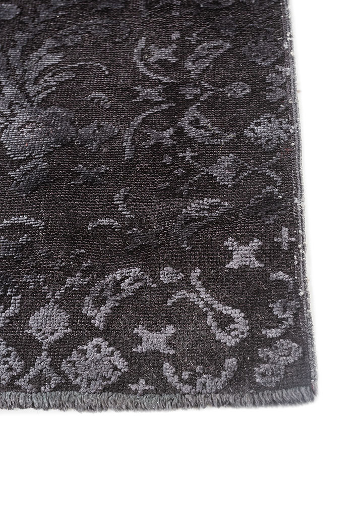 azalea grey and black wool and silk hand knotted Rug - Corner