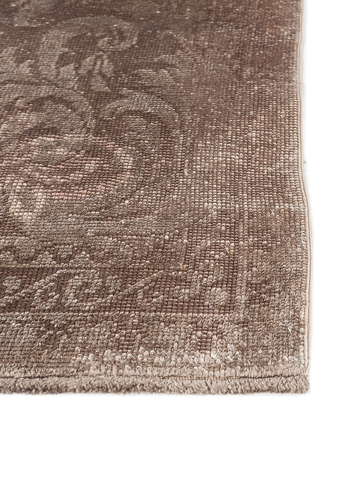 aalam beige and brown wool and silk hand knotted Rug - Corner