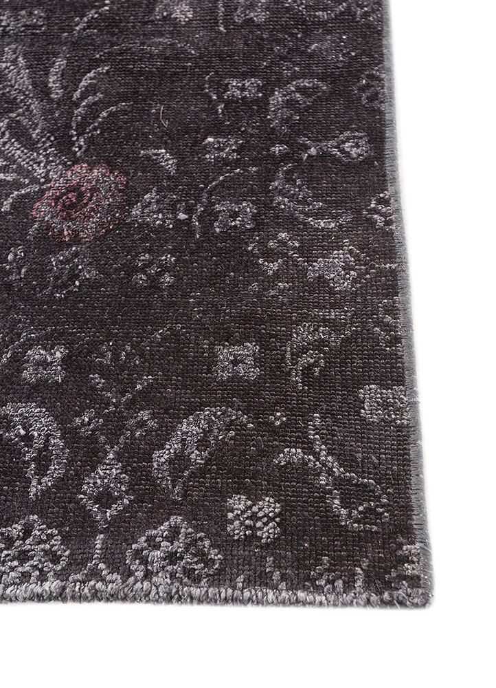 azalea grey and black wool and silk hand knotted Rug - Corner
