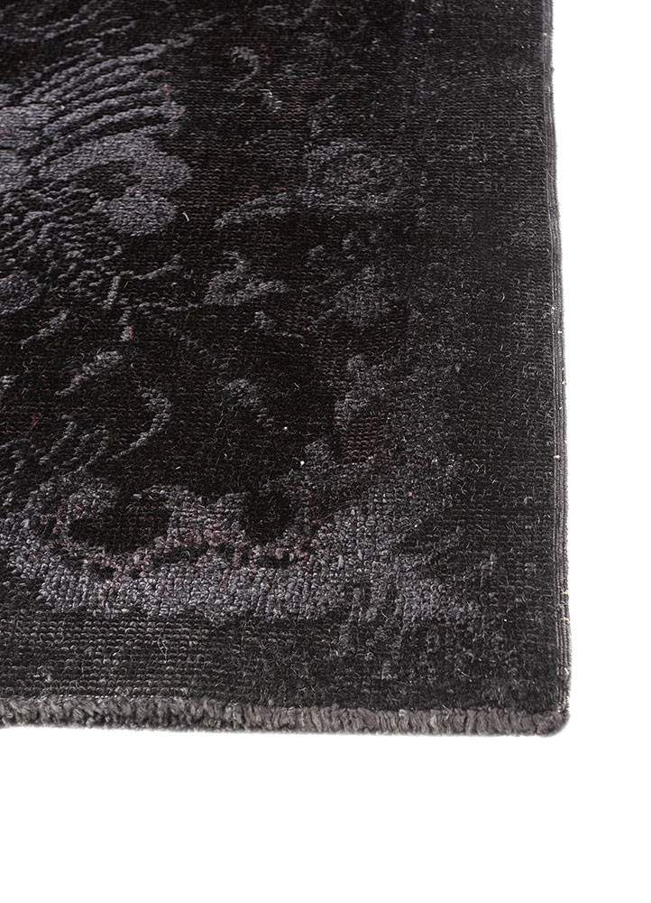 azalea grey and black wool and silk hand knotted Rug - Corner