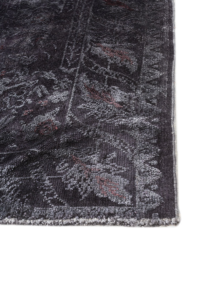 azalea grey and black wool and silk hand knotted Rug - Corner