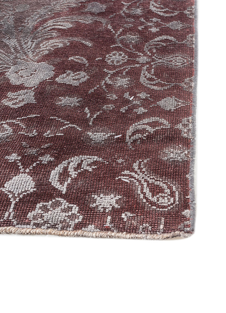 aalam red and orange wool and silk hand knotted Rug - Corner