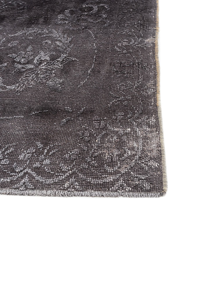 azalea grey and black wool and silk hand knotted Rug - Corner