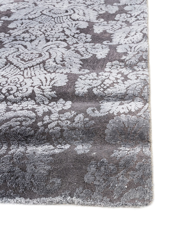 azalea grey and black wool and silk hand knotted Rug - Corner