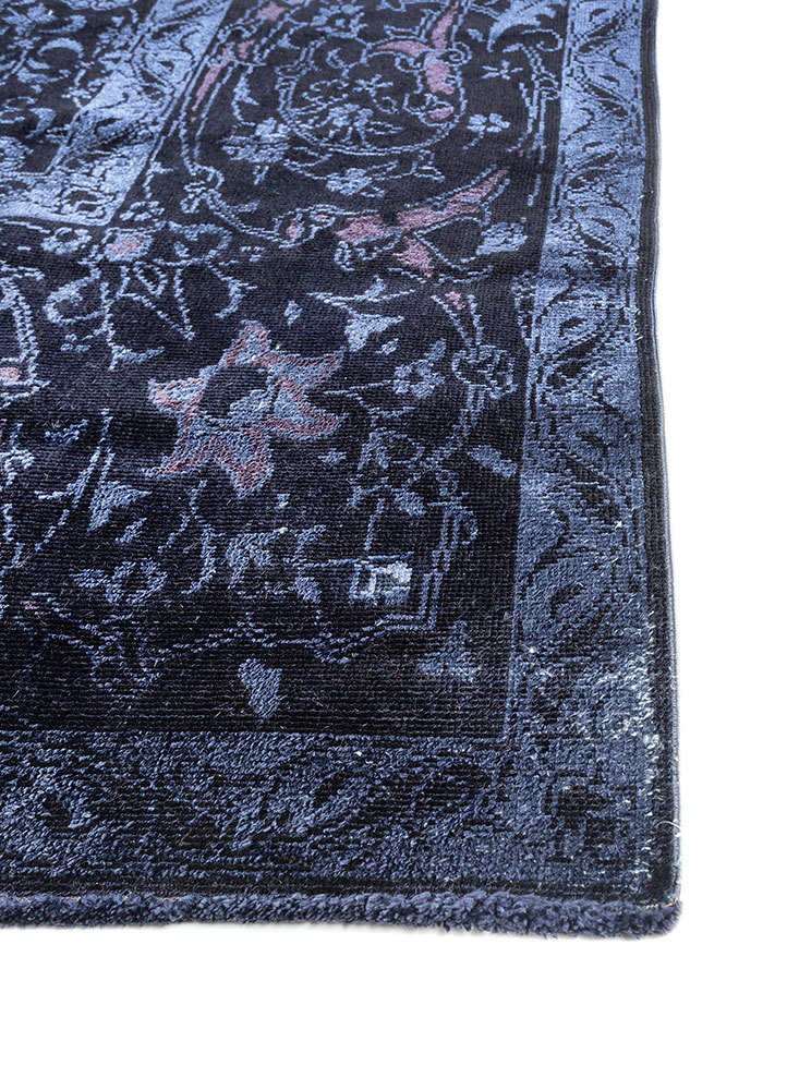 aalam blue wool and silk hand knotted Rug - Corner