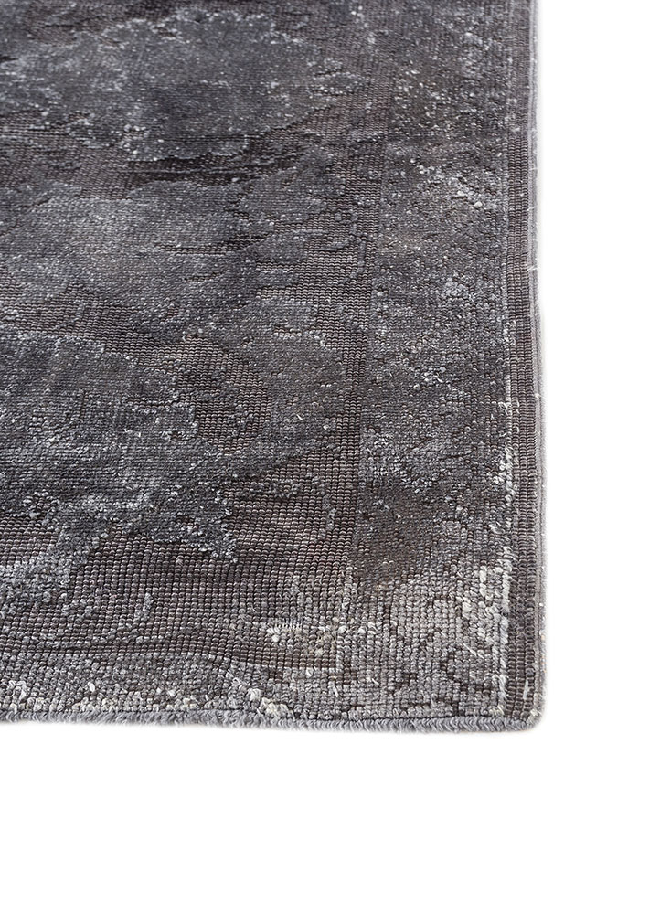 azalea grey and black wool and silk hand knotted Rug - Corner