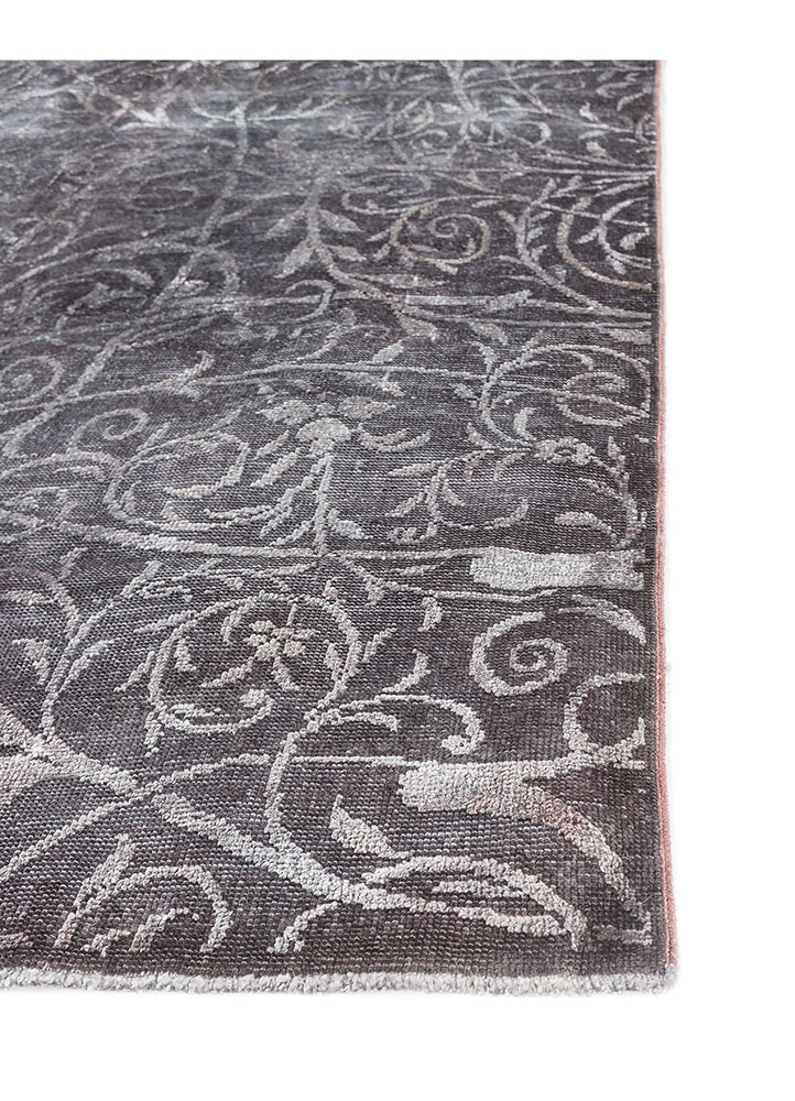 azalea grey and black wool and silk hand knotted Rug - Corner