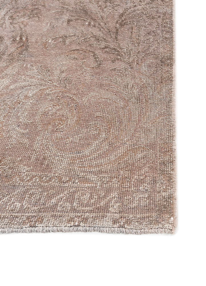 aalam beige and brown wool and silk hand knotted Rug - Corner