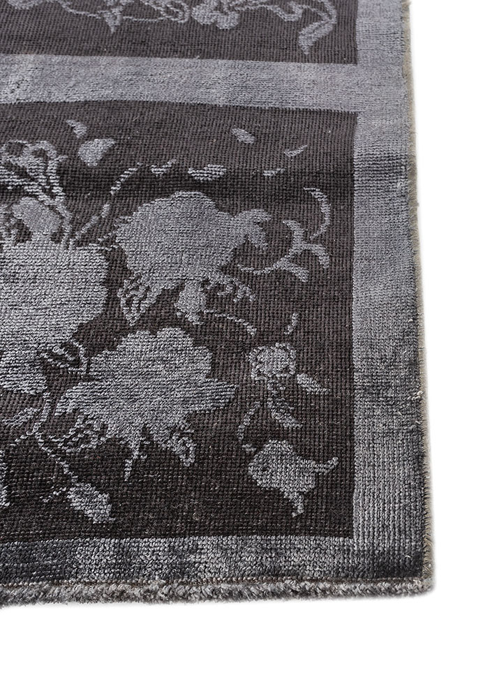 azalea grey and black wool and silk hand knotted Rug - Corner