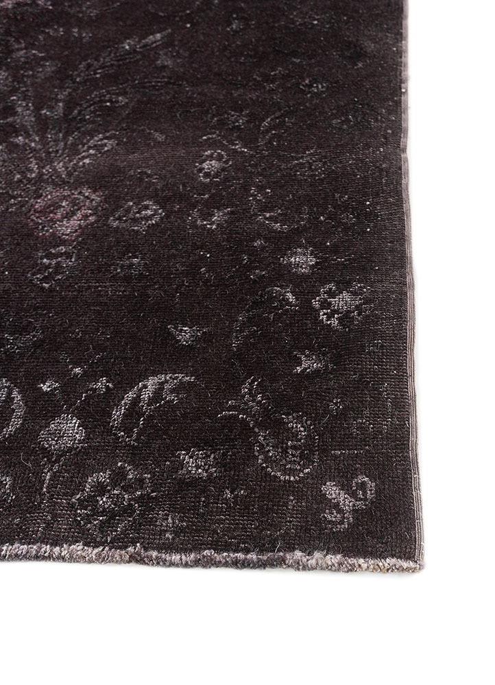 azalea grey and black wool and silk hand knotted Rug - Corner