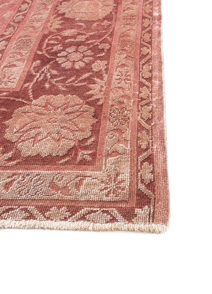 aalam red and orange wool and silk hand knotted Rug - Corner