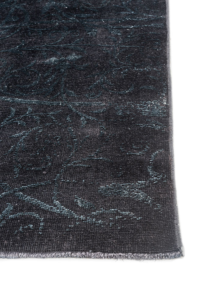azalea grey and black wool and silk hand knotted Rug - Corner