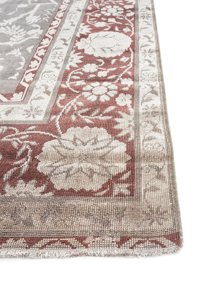 aalam red and orange wool and silk hand knotted Rug - Corner