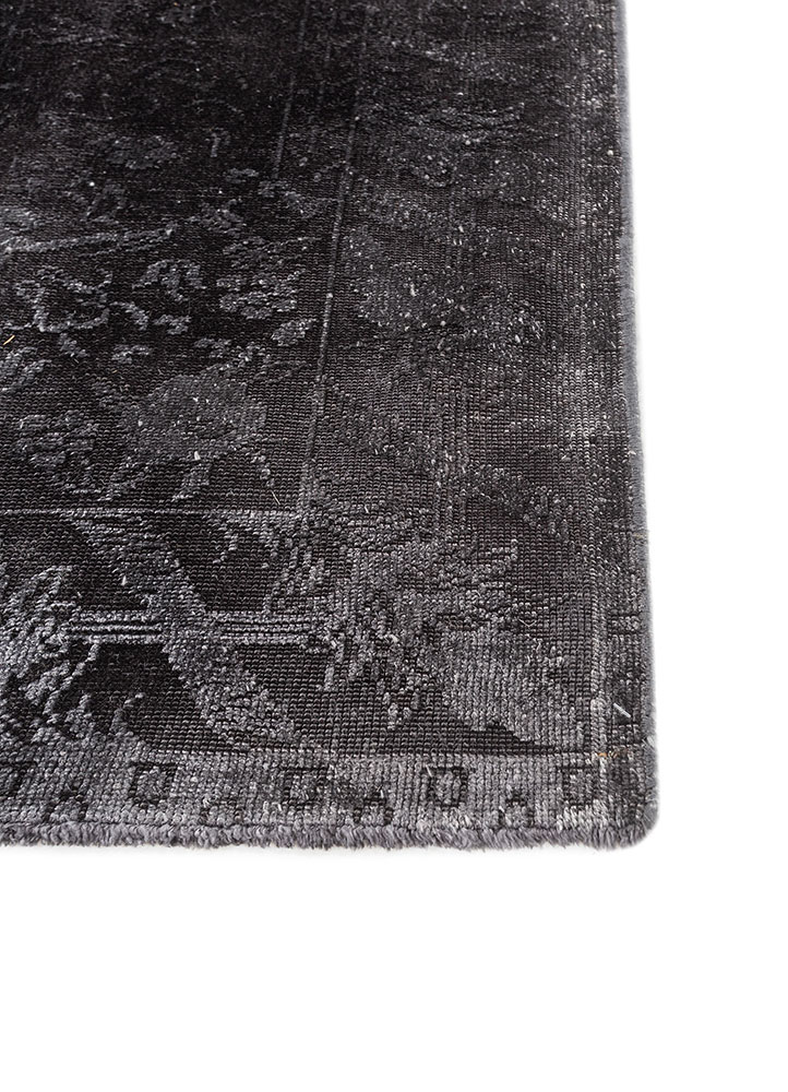 azalea grey and black wool and silk hand knotted Rug - Corner