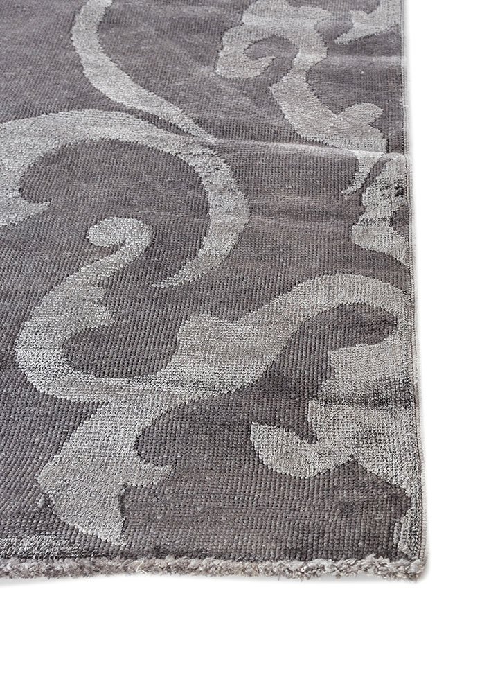 aurora grey and black wool and silk hand knotted Rug - Corner